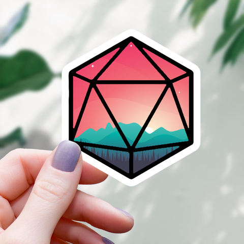Sunset Polyhedral D20 Sticker - 3"