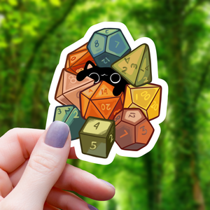 Cat Amongst Polyhedral Dice Sticker - 3"