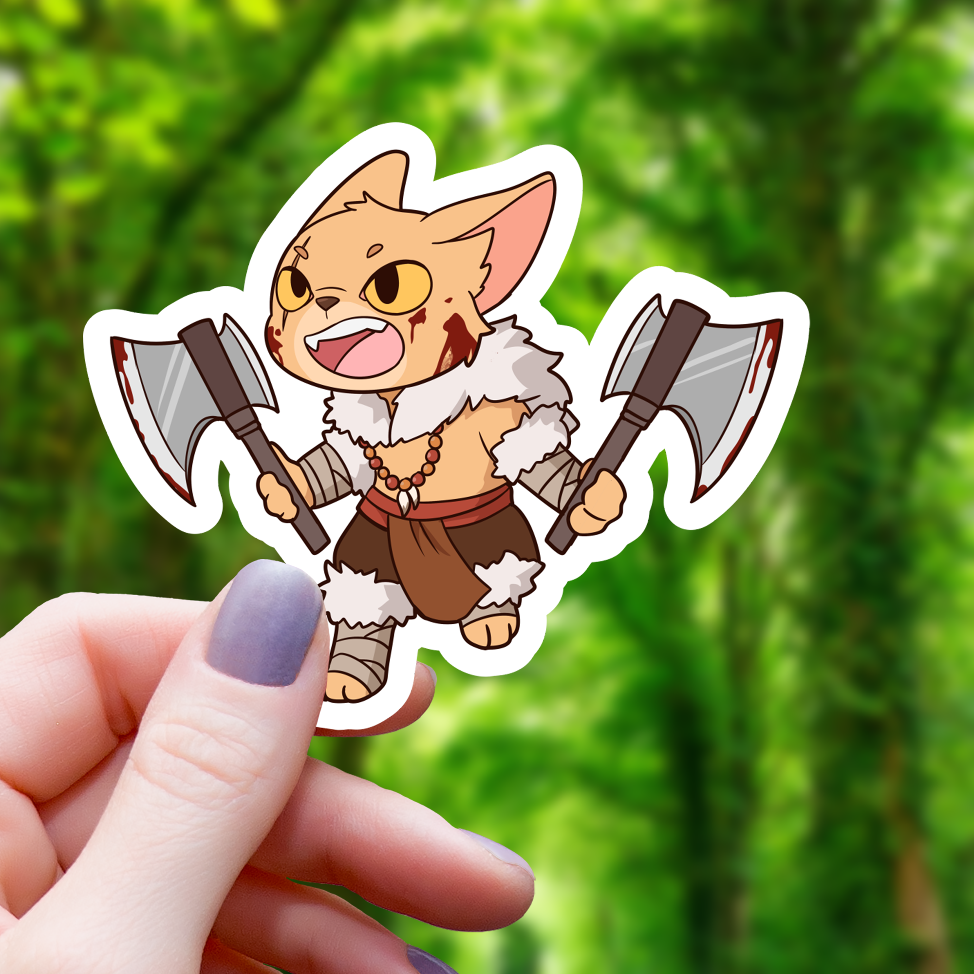 Cat Barbarian TTRPG Class Sticker - 3"