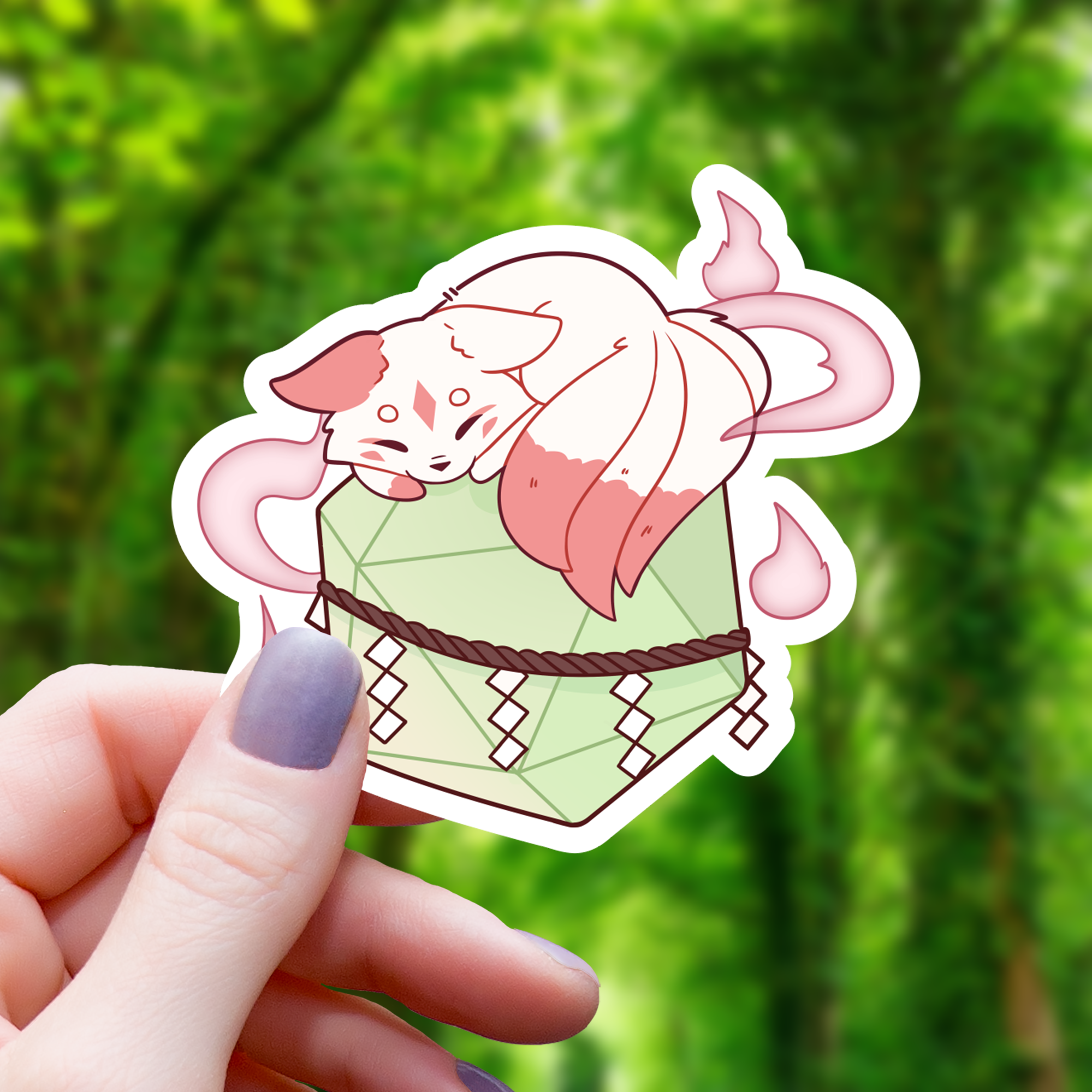 Kitsune on Polyhedral D20 Sticker - 3"