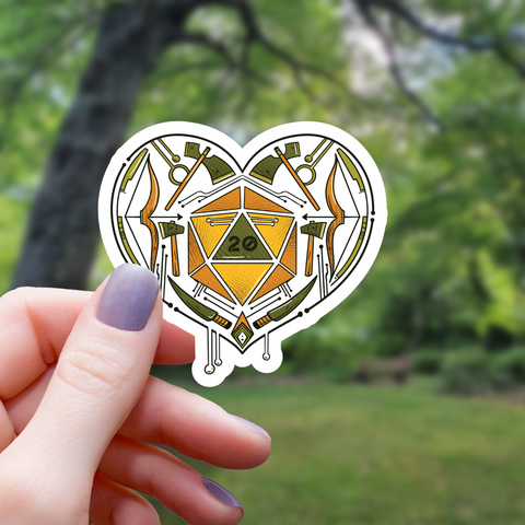 D20 Dice Aventure Kit Heart Sticker - 3"