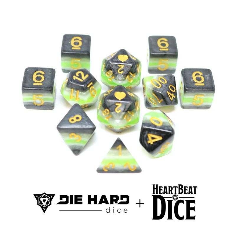 HeartBeat Dice - Opaque Agender Pride 11-Piece RPG Set