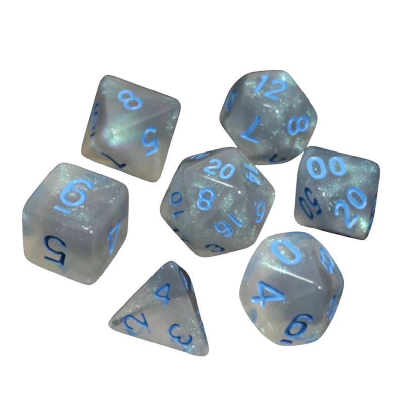 Dice - Glacial Moonstone With Blue, Set of 7