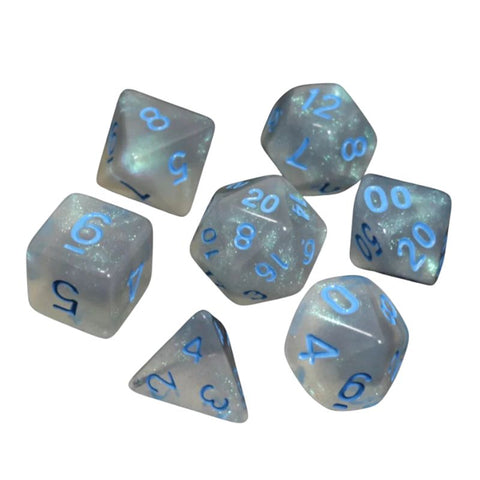 Dice - Glacial Moonstone With Blue, Set of 7