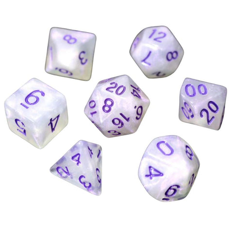 Dice - Glacial Moonstone With Silver, Set of 7