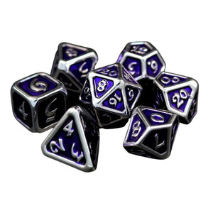 Dice - Polychrome Diaglyph Argent Amethyst, Set of 7