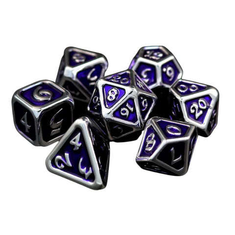 Dice - Polychrome Diaglyph Argent Amethyst, Set of 7