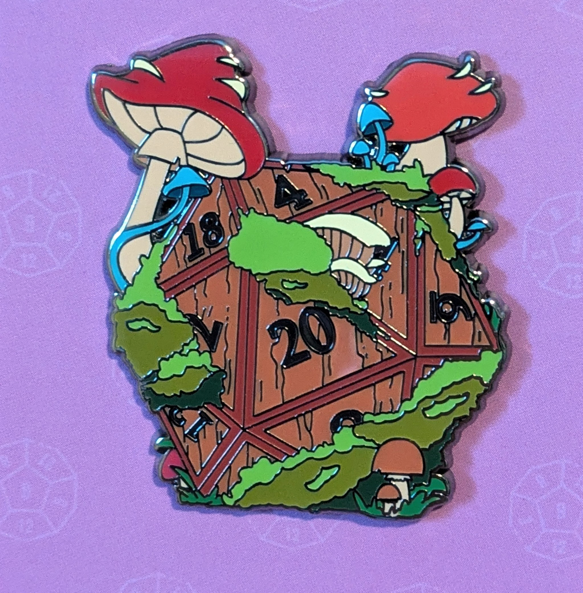 Forest Mushroom D20 Hard Enamel Pin -1.5"