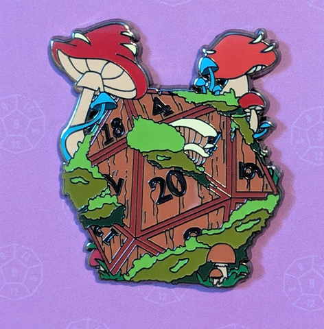 Forest Mushroom D20 Hard Enamel Pin -1.5"