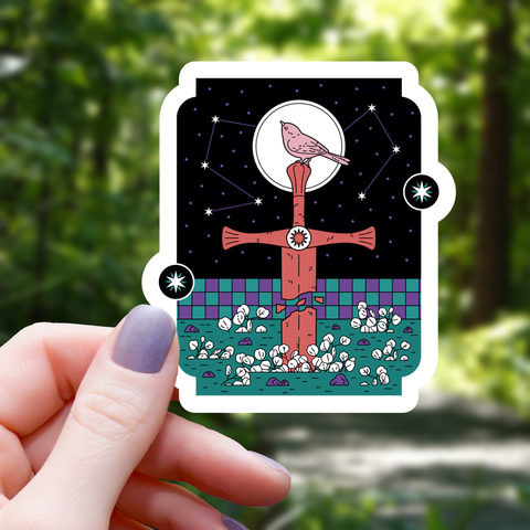 Celestial Sword and Bird Sticker - 3"