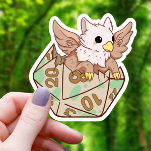 Baby Griffin D20 Polyehdral Dice Sticker- 3"