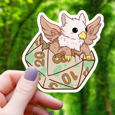 Baby Griffin D20 Polyehdral Dice Sticker- 3"