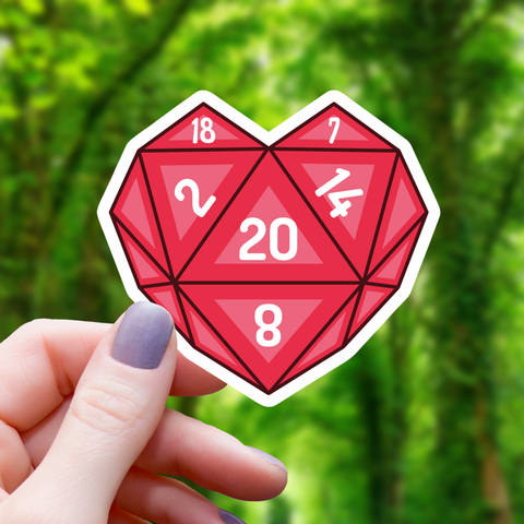 Polyhedral Dice Heart Sticker- 3"