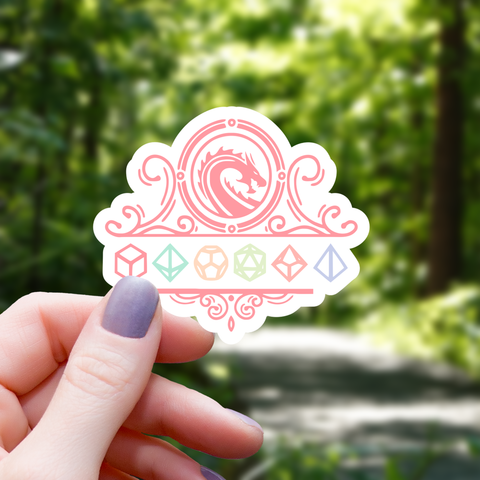 Pastel Dragon Crest with Dice Sticker - 3"