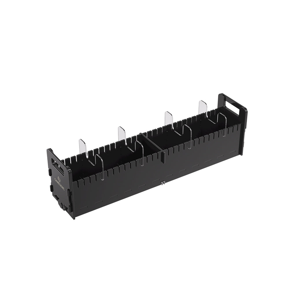 black plastic rectangular container with clear plastic dividers