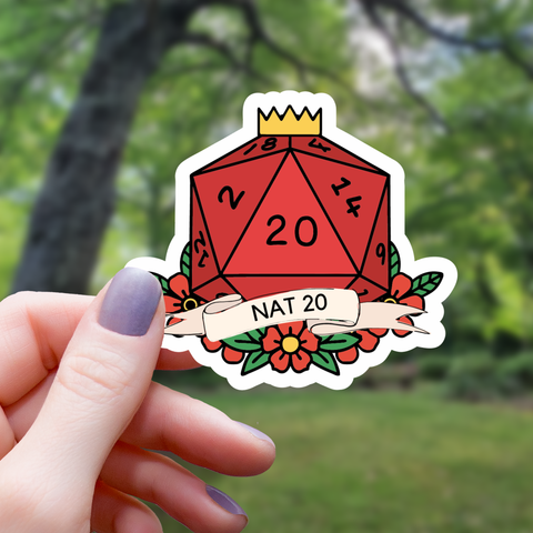 Natural 20 Polyhedral Dice Sticker - 3"