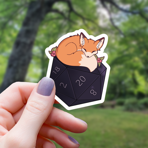 Floral Fox Sleeping on D20 Sticker