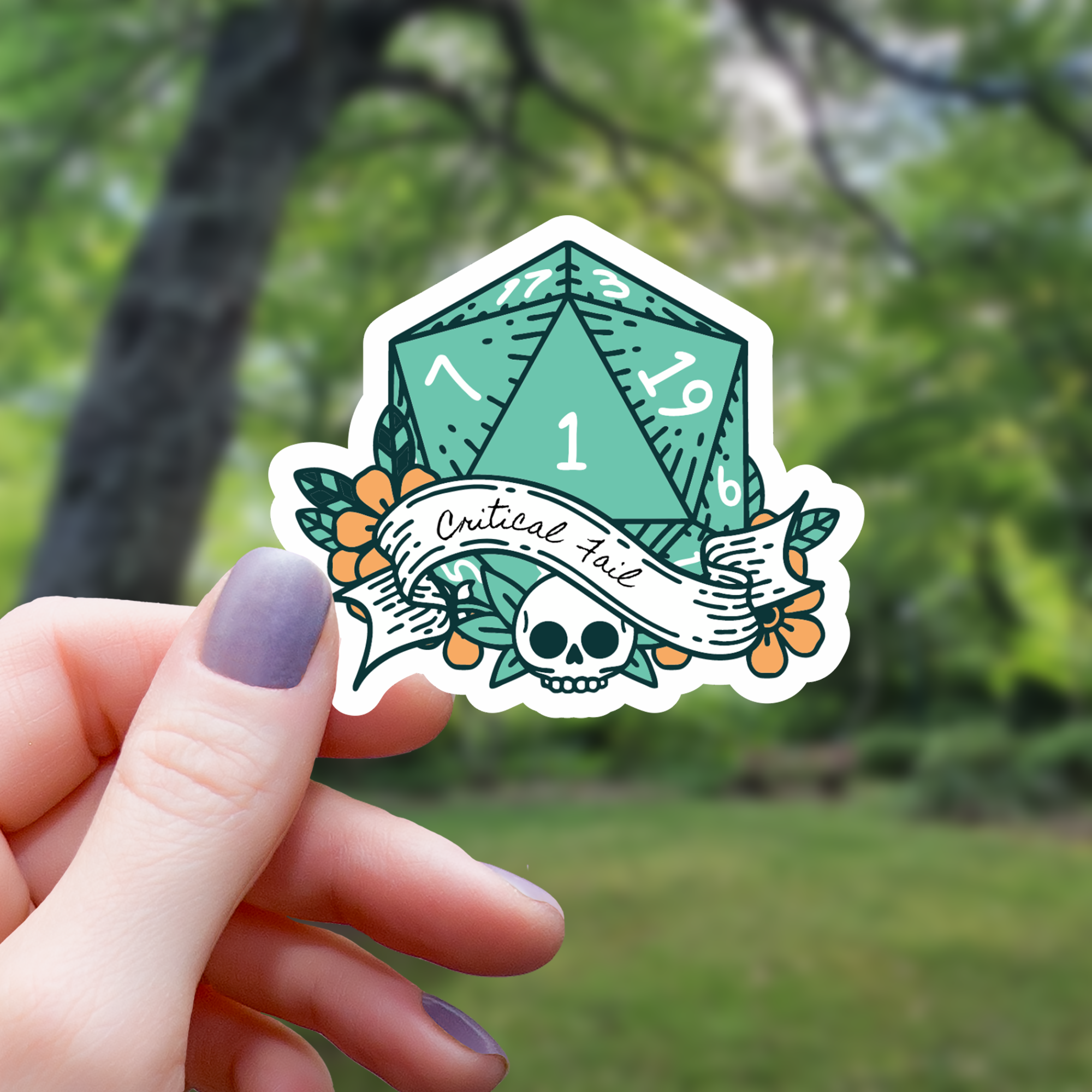 Critical Fail Skull D20 Sticker