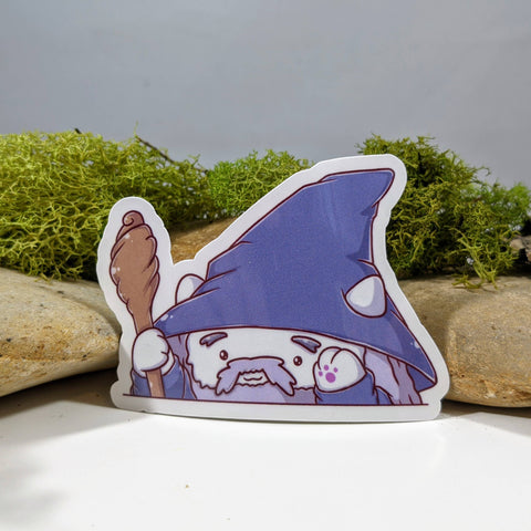 Grey Haired Wizard Cat Sticker