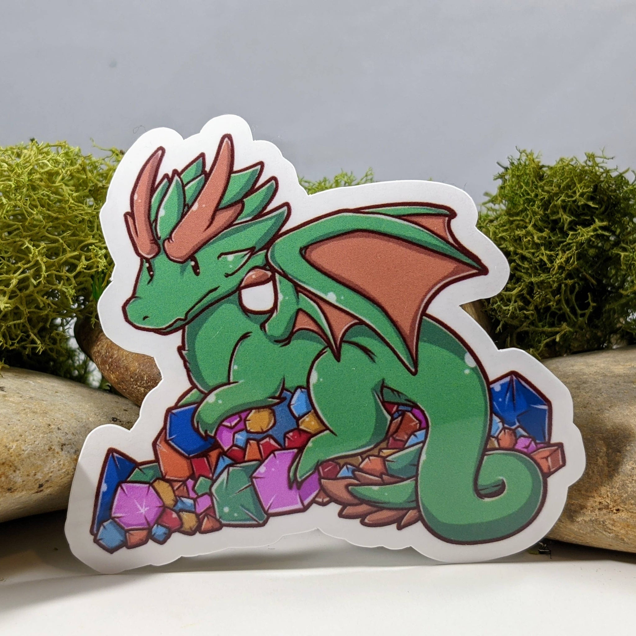 Green Dragon Guarding Horde of Dice Sticker