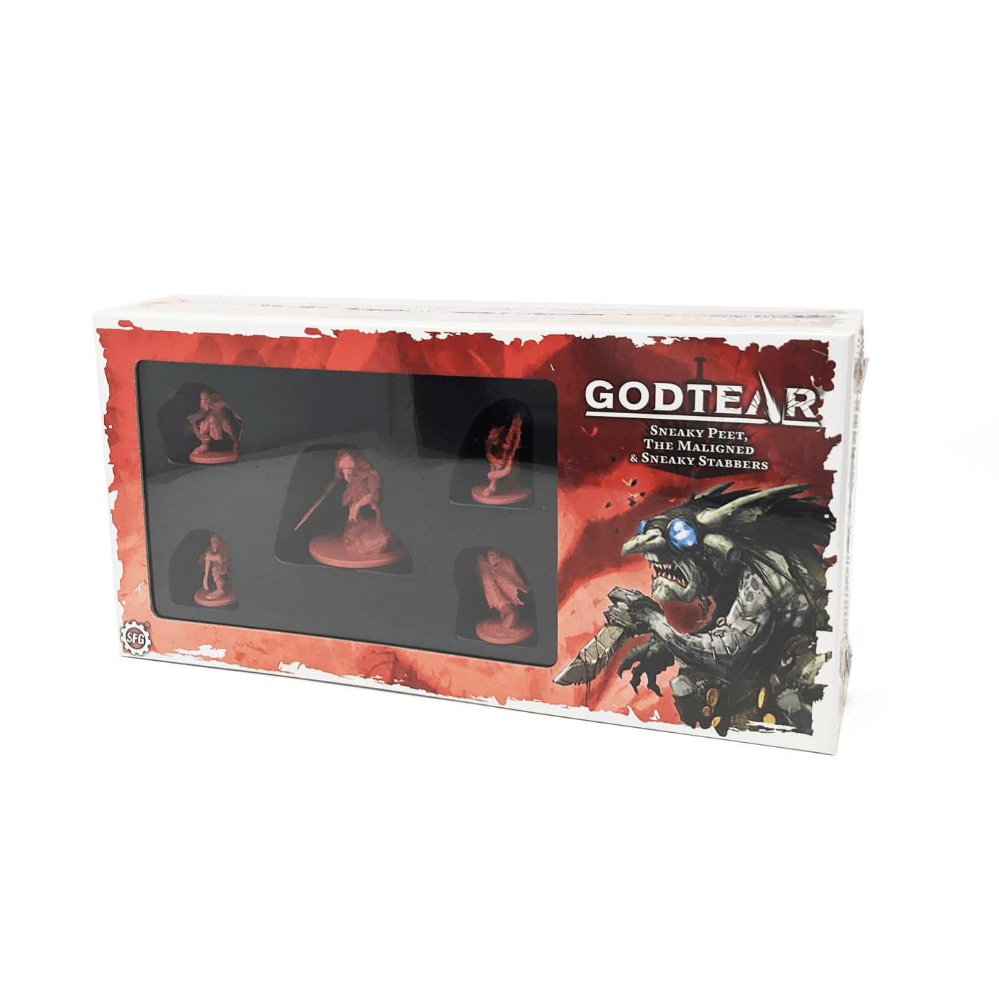 five rust-colored miniatures of goblin-like creatures